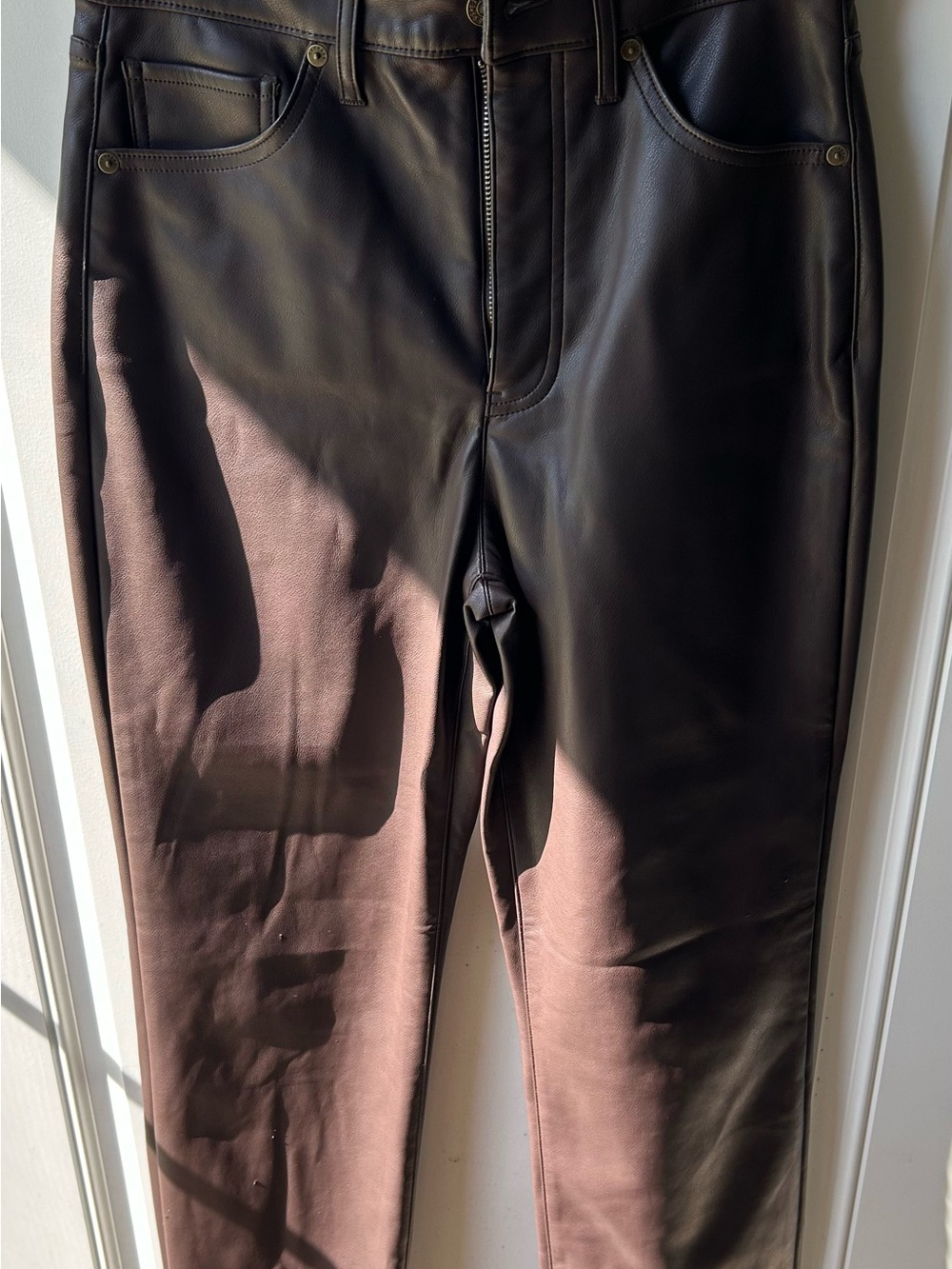 Express Straight Leg Faux Leather Pants in Dark Brown